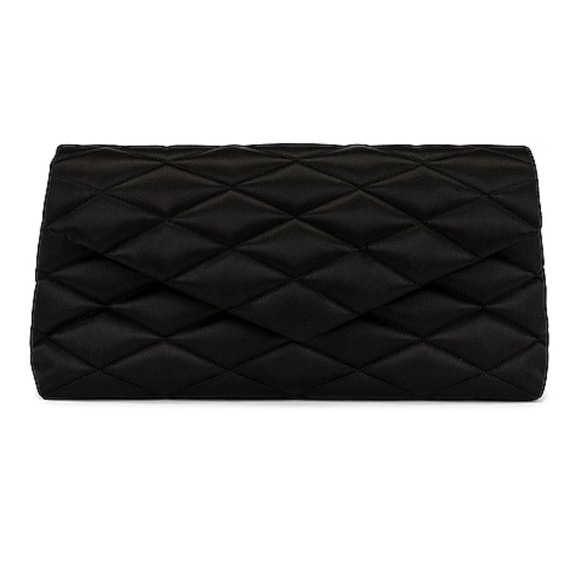 New YSL Yves Saint Laurent Large Sade Satin Envelope Clutch in Black - Picture 3 of 15